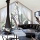 Lounge and dining room at The Cabin, Byron Beach Abodes