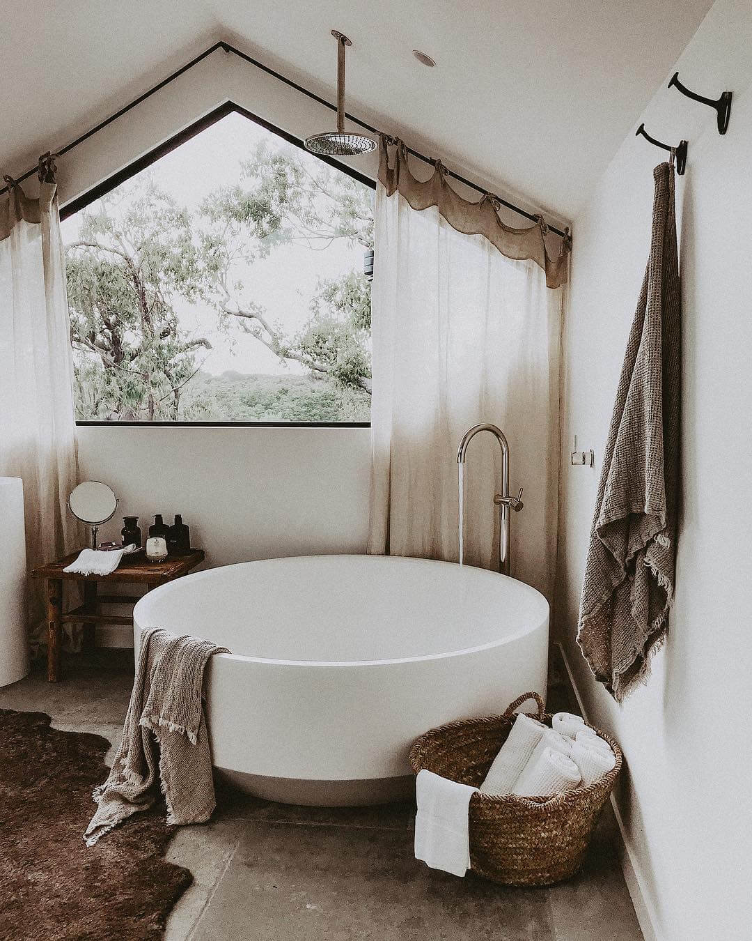 Ensuite at The Cabin, Byron Beach Abodes with round stone bath