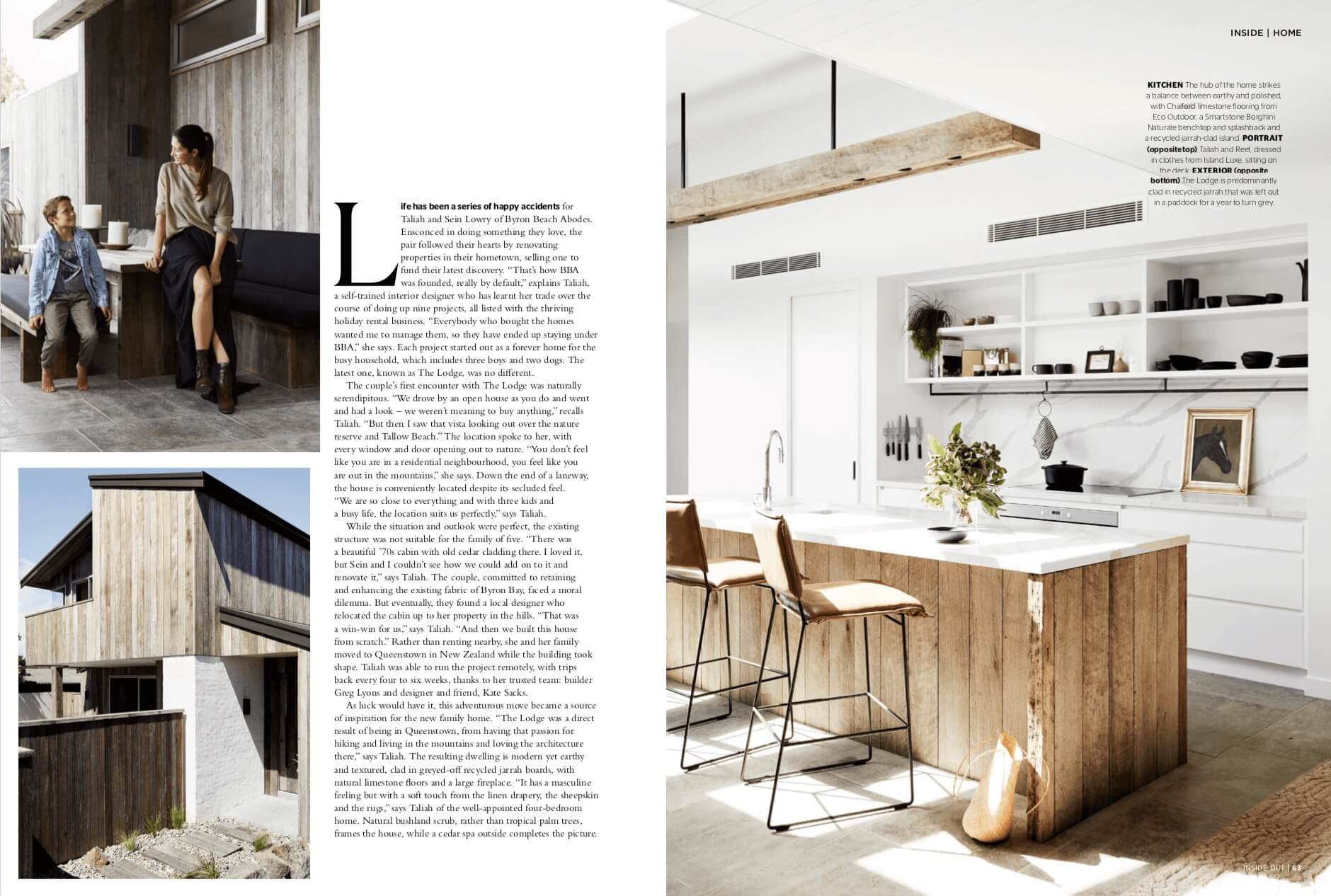 The Lodge, Byron Beach Abodes in Inside Out Magazine