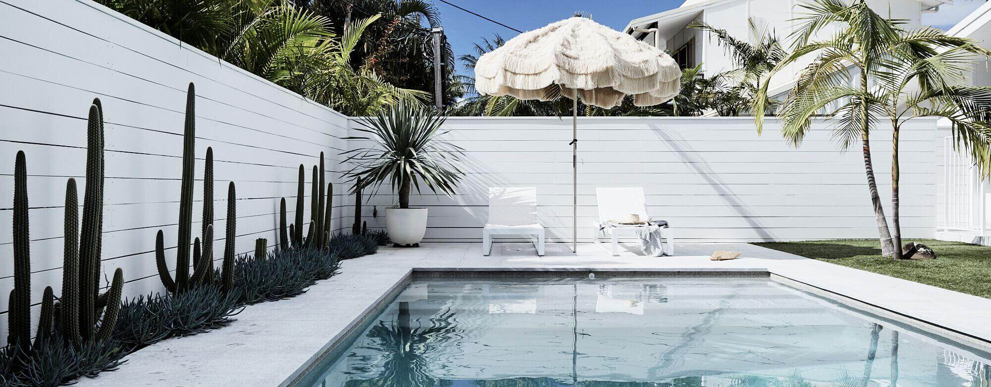 Pool and landscaping at The Chalet, Byron Beach Abodes