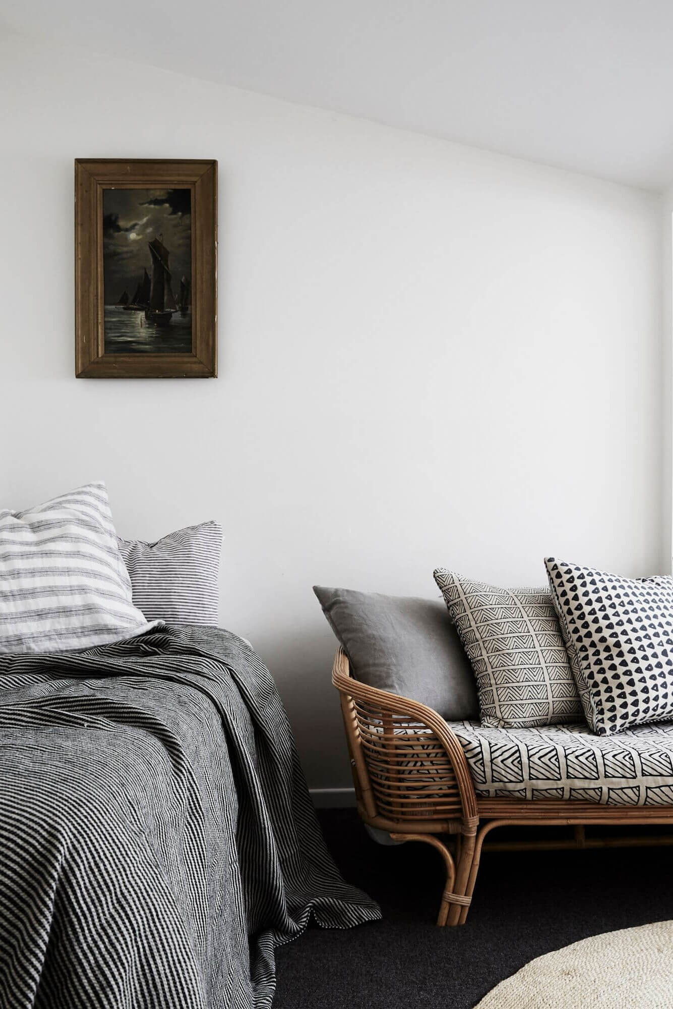 Bedroom at The Cottage, Byron Beach Abodes with cane lounge