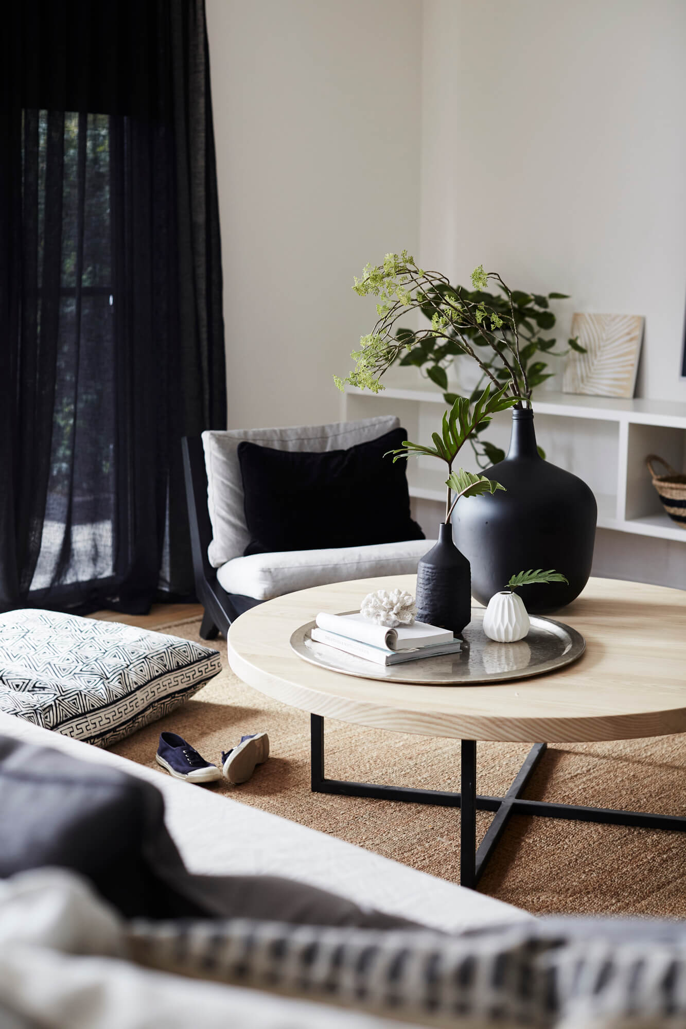 Lounge room at Bower House, The Bower Byron Bay with MCM House coffee table and armchairs