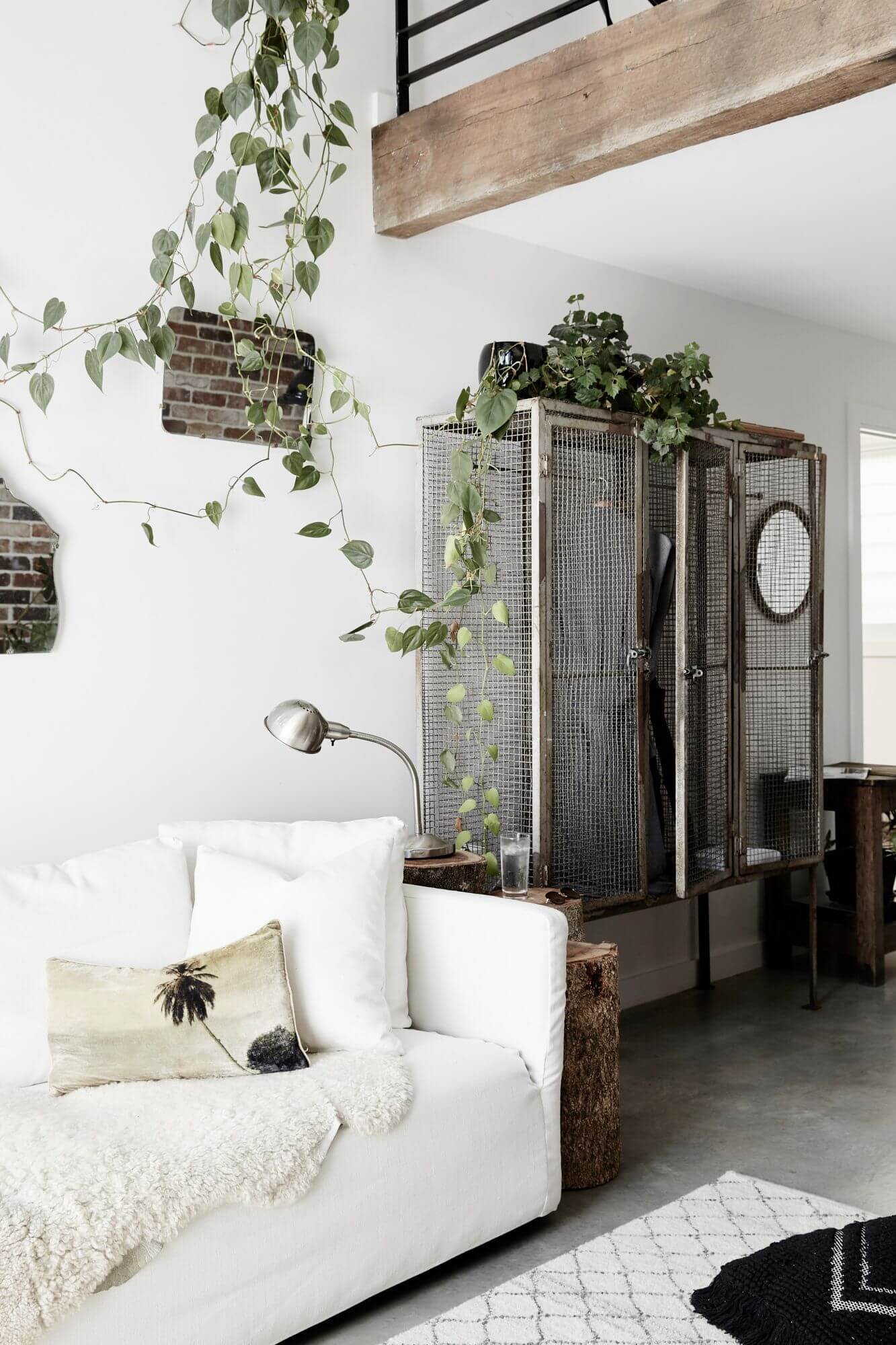 Industrial locker repurposed for a wardrobe at The Chapel, Byron Beach Abodes