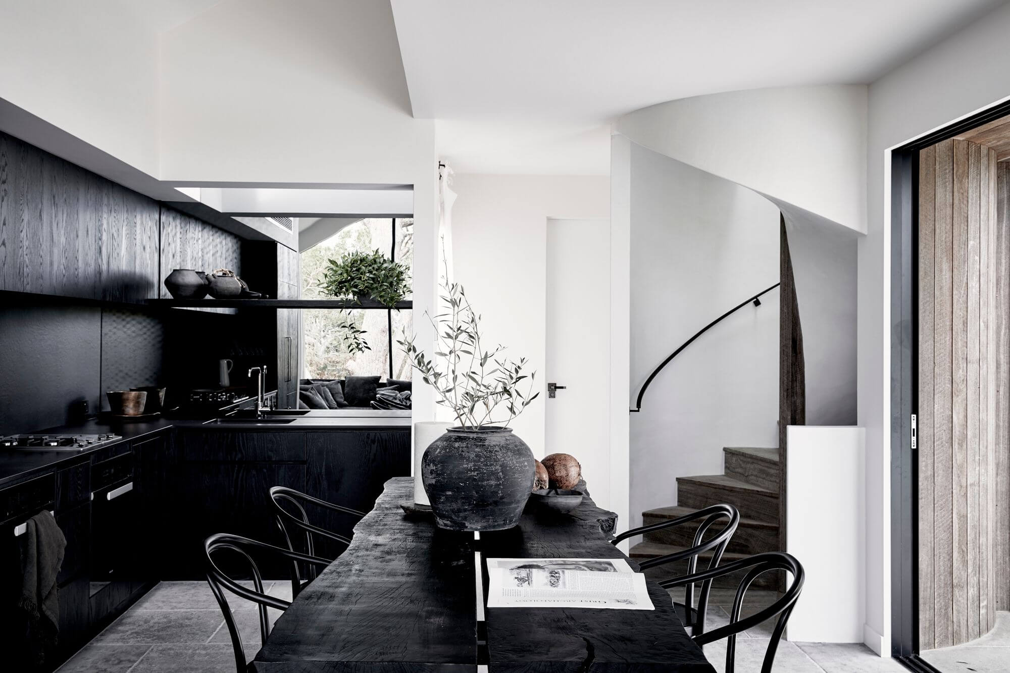 Open plan kitchen and dining room at The Cabin, Byron Beach Abodes