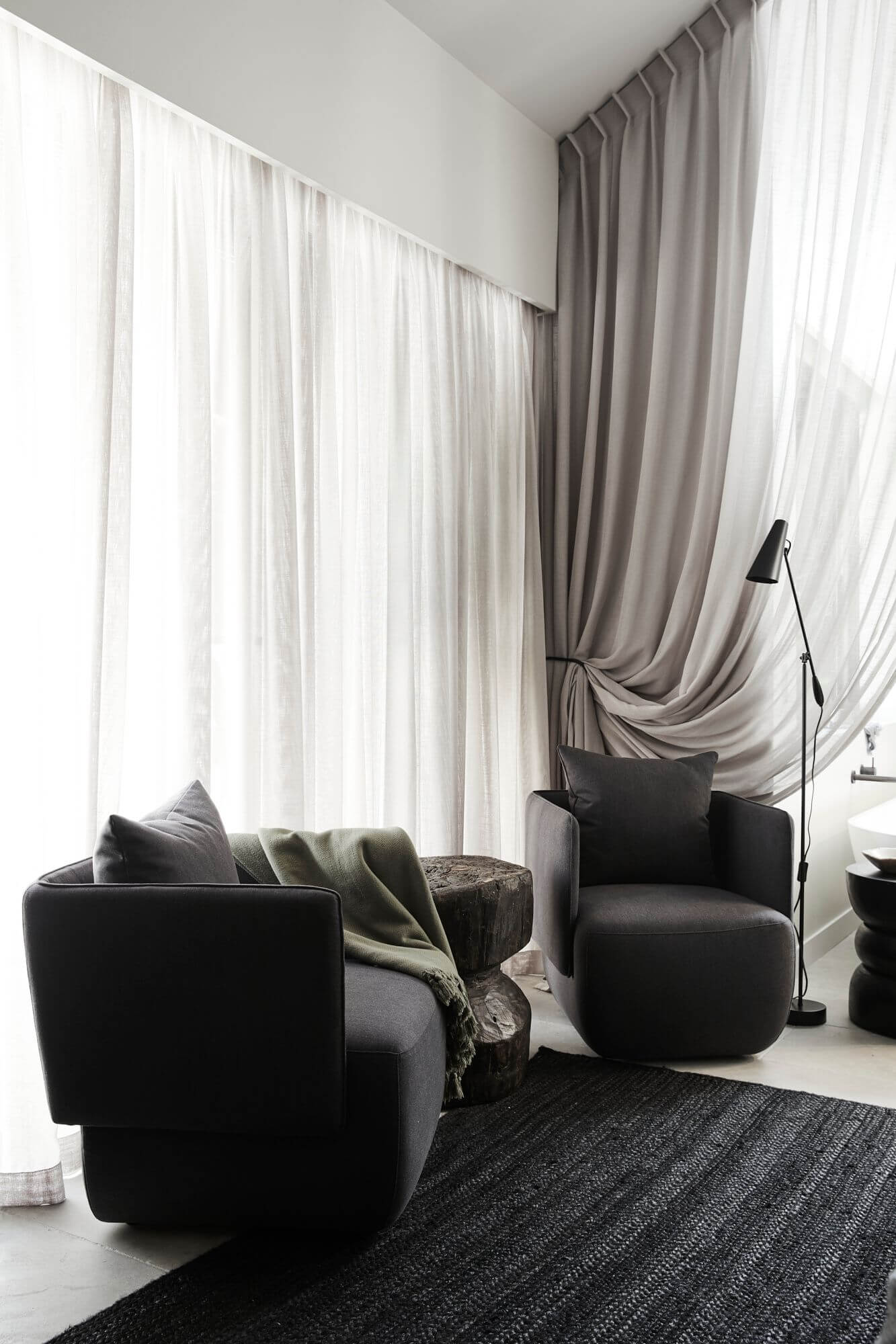 Luxe sitting area in Bower Studios at The Bower Byron Bay hotel